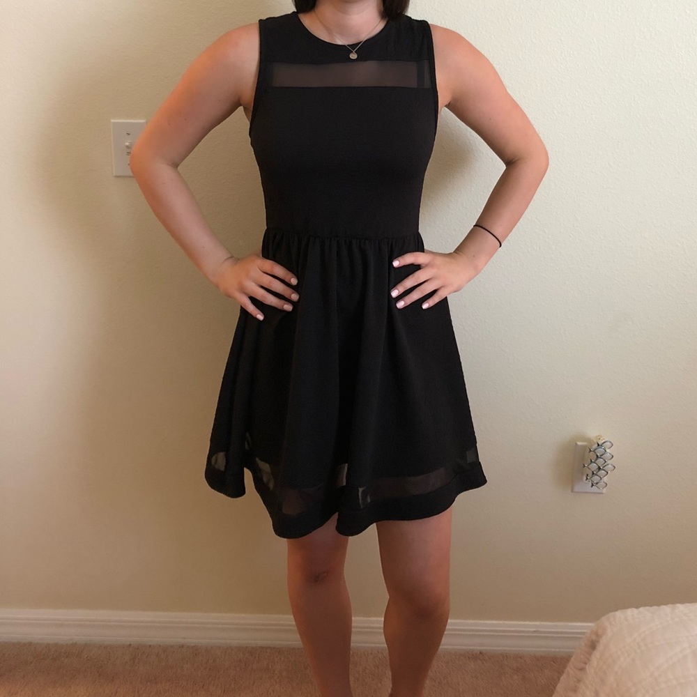 Classy Girly Black Dress with Mesh Design